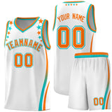 Custom White Shoulders Star Pattern Side Color Block Sports Uniform Basketball Jersey
