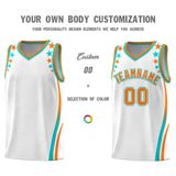 Custom White Shoulders Star Pattern Side Color Block Sports Uniform Basketball Jersey