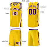Custom Gold Shoulders Star Pattern Side Color Block Sports Uniform Basketball Jersey