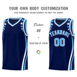 Custom Navy Shoulders Star Pattern Side Color Block Sports Uniform Basketball Jersey