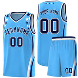 Custom Light Blue Shoulders Star Pattern Side Color Block Sports Uniform Basketball Jersey