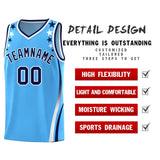 Custom Light Blue Shoulders Star Pattern Side Color Block Sports Uniform Basketball Jersey