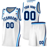 Custom White Shoulders Star Pattern Side Color Block Sports Uniform Basketball Jersey
