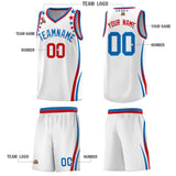 Custom White Shoulders Star Pattern Side Color Block Sports Uniform Basketball Jersey