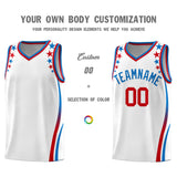 Custom White Shoulders Star Pattern Side Color Block Sports Uniform Basketball Jersey