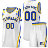 Custom White Shoulders Star Pattern Side Color Block Sports Uniform Basketball Jersey