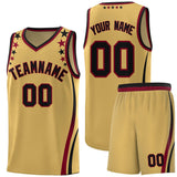 Custom Old Gold Shoulders Star Pattern Side Color Block Sports Uniform Basketball Jersey