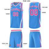 Custom Light Blue Shoulders Star Pattern Side Color Block Sports Uniform Basketball Jersey
