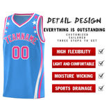 Custom Light Blue Shoulders Star Pattern Side Color Block Sports Uniform Basketball Jersey