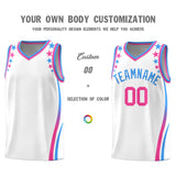 Custom White Shoulders Star Pattern Side Color Block Sports Uniform Basketball Jersey
