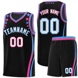 Custom Black Shoulders Star Pattern Side Color Block Sports Uniform Basketball Jersey