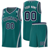 Custom Aqua Shoulders Star Pattern Side Color Block Sports Uniform Basketball Jersey