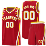 Custom Red Shoulders Star Pattern Side Color Block Sports Uniform Basketball Jersey