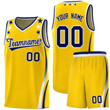 Custom Gold Shoulders Star Pattern Side Color Block Sports Uniform Basketball Jersey