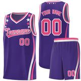 Custom Purple Shoulders Star Pattern Side Color Block Sports Uniform Basketball Jersey
