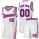 Custom White Shoulders Star Pattern Side Color Block Sports Uniform Basketball Jersey