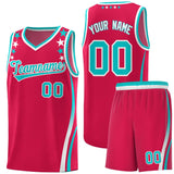 Custom Red Shoulders Star Pattern Side Color Block Sports Uniform Basketball Jersey