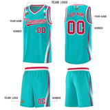 Custom Sky Blue Shoulders Star Pattern Side Color Block Sports Uniform Basketball Jersey