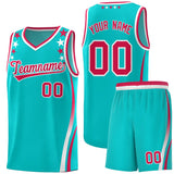 Custom Sky Blue Shoulders Star Pattern Side Color Block Sports Uniform Basketball Jersey