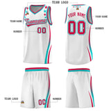 Custom White Shoulders Star Pattern Side Color Block Sports Uniform Basketball Jersey