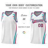 Custom White Shoulders Star Pattern Side Color Block Sports Uniform Basketball Jersey