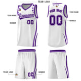 Custom White Shoulders Star Pattern Side Color Block Sports Uniform Basketball Jersey