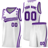 Custom White Shoulders Star Pattern Side Color Block Sports Uniform Basketball Jersey