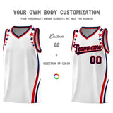 Custom White Shoulders Star Pattern Side Color Block Sports Uniform Basketball Jersey