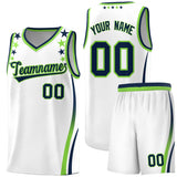 Custom White Shoulders Star Pattern Side Color Block Sports Uniform Basketball Jersey