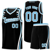 Custom Black Shoulders Star Pattern Side Color Block Sports Uniform Basketball Jersey