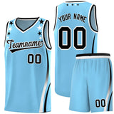 Custom Light Blue Shoulders Star Pattern Side Color Block Sports Uniform Basketball Jersey