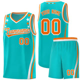 Custom Sky Blue Shoulders Star Pattern Side Color Block Sports Uniform Basketball Jersey