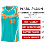 Custom Sky Blue Shoulders Star Pattern Side Color Block Sports Uniform Basketball Jersey