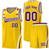 Custom Gold Shoulders Star Pattern Side Color Block Sports Uniform Basketball Jersey