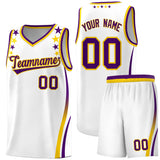 Custom White Shoulders Star Pattern Side Color Block Sports Uniform Basketball Jersey