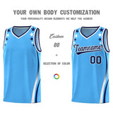 Custom Light Blue Shoulders Star Pattern Side Color Block Sports Uniform Basketball Jersey