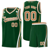 Custom Green Shoulders Star Pattern Side Color Block Sports Uniform Basketball Jersey