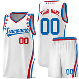 Custom White Shoulders Star Pattern Side Color Block Sports Uniform Basketball Jersey