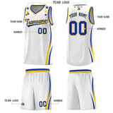 Custom White Shoulders Star Pattern Side Color Block Sports Uniform Basketball Jersey