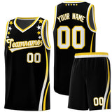 Custom Black Shoulders Star Pattern Side Color Block Sports Uniform Basketball Jersey