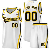 Custom White Shoulders Star Pattern Side Color Block Sports Uniform Basketball Jersey