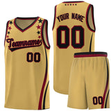 Custom Old Gold Shoulders Star Pattern Side Color Block Sports Uniform Basketball Jersey