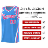 Custom Light Blue Shoulders Star Pattern Side Color Block Sports Uniform Basketball Jersey