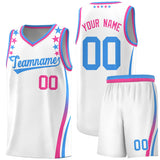 Custom White Shoulders Star Pattern Side Color Block Sports Uniform Basketball Jersey