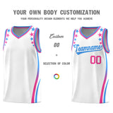 Custom White Shoulders Star Pattern Side Color Block Sports Uniform Basketball Jersey