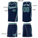 Custom Navy Shoulders Star Pattern Side Color Block Sports Uniform Basketball Jersey
