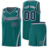 Custom Aqua Shoulders Star Pattern Side Color Block Sports Uniform Basketball Jersey