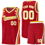 Custom Red Shoulders Star Pattern Side Color Block Sports Uniform Basketball Jersey