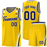 Custom Gold Shoulders Star Pattern Side Color Block Sports Uniform Basketball Jersey