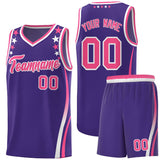Custom Purple Shoulders Star Pattern Side Color Block Sports Uniform Basketball Jersey